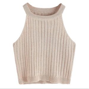 Beige Crop Top Halter Top